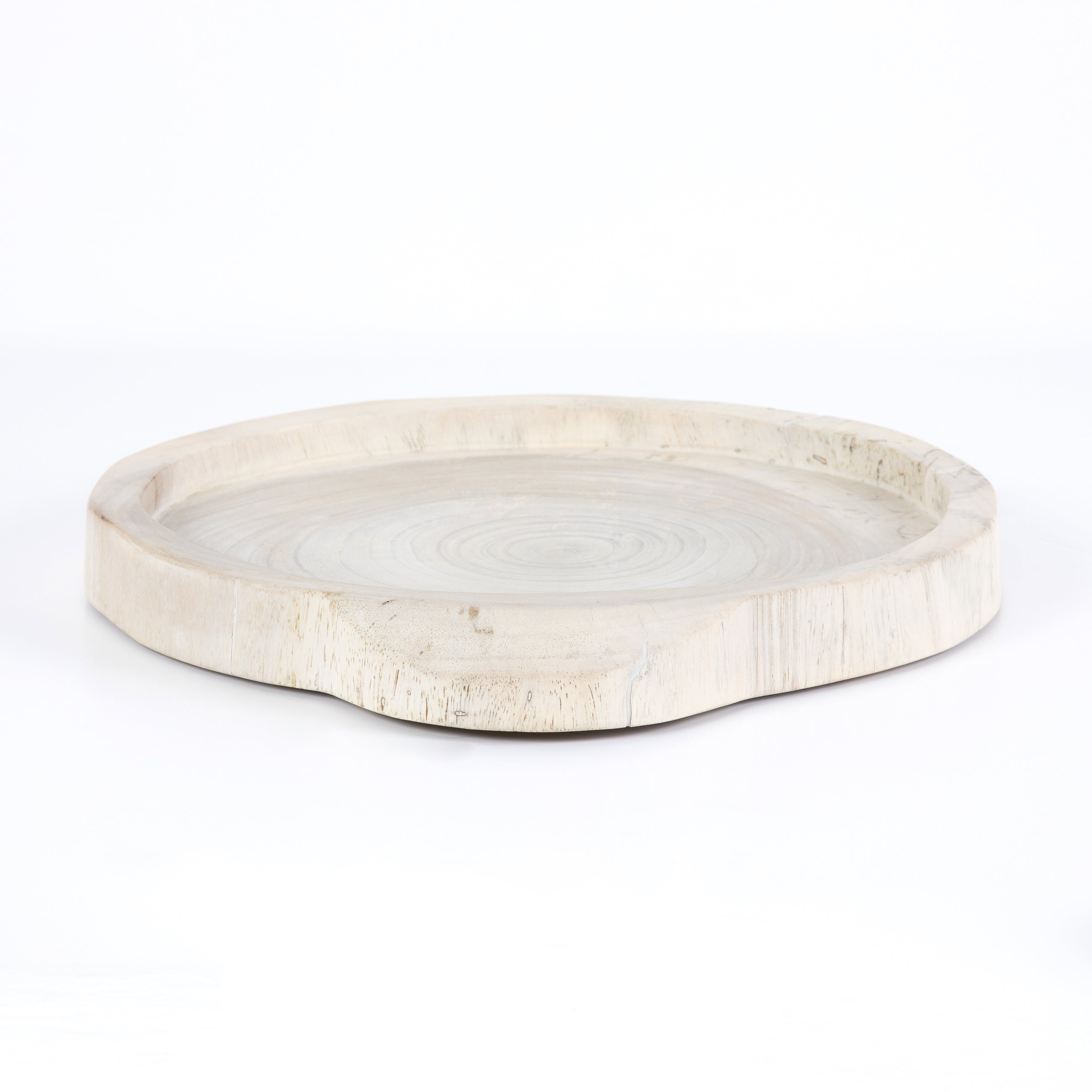 This Tadeo Round Tray - Ivory is made from reclaimed wood and has a gorgeous organic, earthy feel. Whether it's placed on your coffee table or in your kitchen, this will be your new favorite tray!  Amethyst Home celebrates natural materials, which often comes with beautiful imperfections. Each piece is made uniquely for you, please expect some variation and character. We embrace the design approach of Wabi Sabi!  Overall Dimensions: 23.50"w x 19.75"d x 1.75"h Colors: Ivory Materials: Solid Reclaimed Wood