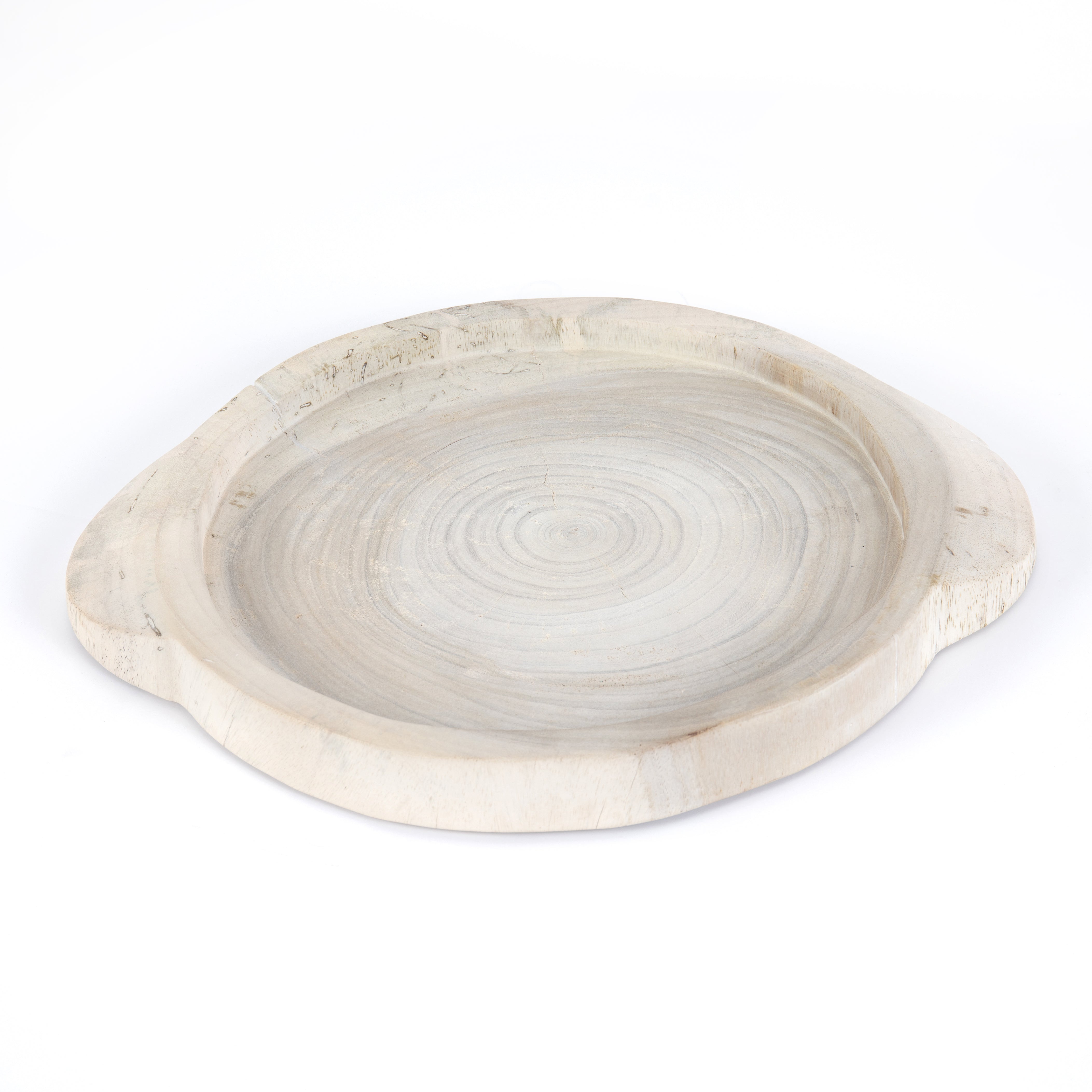 This Tadeo Round Tray - Ivory is made from reclaimed wood and has a gorgeous organic, earthy feel. Whether it's placed on your coffee table or in your kitchen, this will be your new favorite tray!  Amethyst Home celebrates natural materials, which often comes with beautiful imperfections. Each piece is made uniquely for you, please expect some variation and character. We embrace the design approach of Wabi Sabi!  Overall Dimensions: 23.50"w x 19.75"d x 1.75"h Colors: Ivory Materials: Solid Reclaimed Wood
