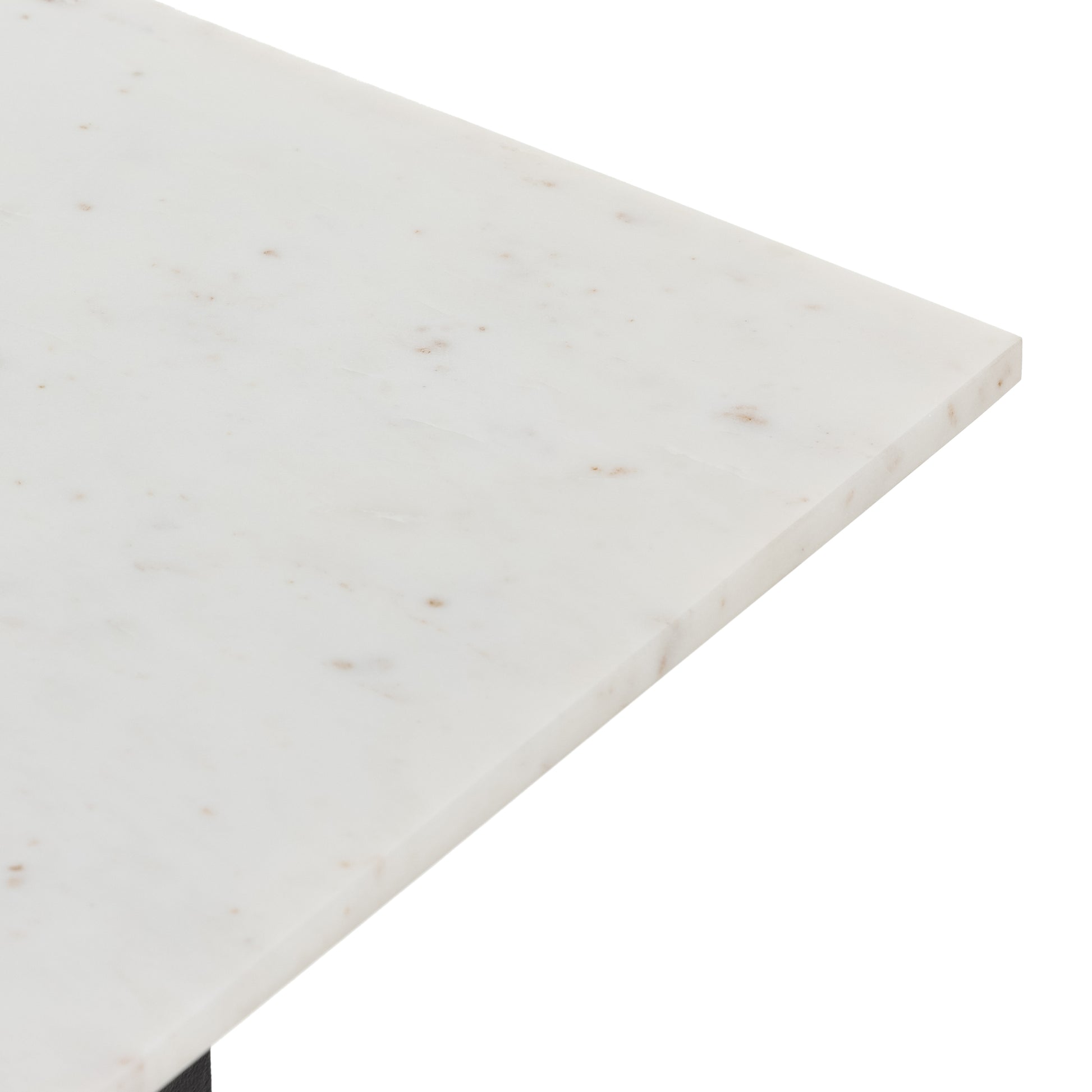 Finished in a raw black, uniquely angular cast aluminum legs, this Terrell Console Table - Raw Black showcases a rectangular tabletop of solid marble in a clean, polished white. We'd love to see this in an entryway or behind a sofa.   Overall Dimensions: 51.00"w x 17.00"d x 31.25"h