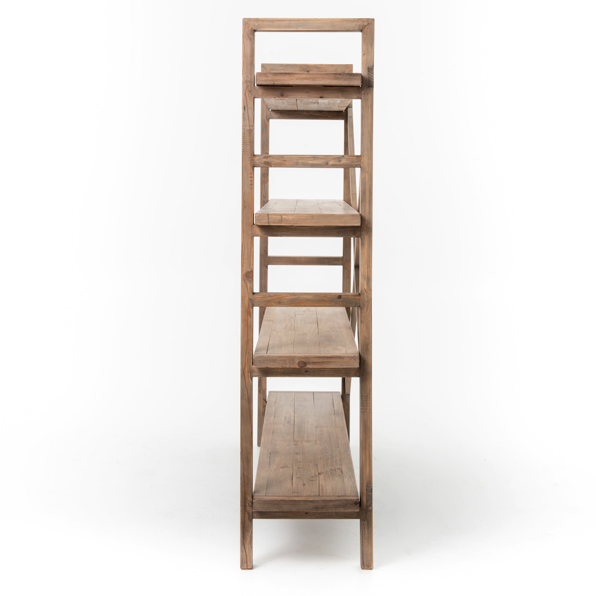 This gorgeous Toscana Sundried Wheat Large Bookshelf has four movable planks of reclaimed pine stack for an open display of personal treasure. This fits the farmhouse, rustic feel to any dining room, kitchen, or other area. 