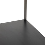 This stylish Trey Bookshelf - Black Wash Poplar offers ample storage space by way of open shelving and dual drawers. Metal-secured pulls of toffee top-grain leather add a textural element of surprise to any office, bedroom, or other space.   Overall Dimensions: 24.00"w x 18.00"d x 78.25"h