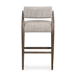 Featuring Waldon Counter Stool by Four Hands at Amethyst Home. Slim, sculptural style with this Waldon Counter Stool. Angular framing features a mix of bronze-finished metal and solid rubberwood, for a forward-thinking feel. Textural linen-blend seating adopts an invitingly neutral grey hue to move freely between spaces and styles.
Size: 23.25"W x 24.50"L .  Amethyst Home provides interior design, new home construction design consulting, vintage area rugs, and lighting in the Calabasas metro area.