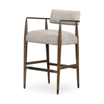 Featuring Waldon Counter Stool by Four Hands at Amethyst Home. Slim, sculptural style with this Waldon Counter Stool. Angular framing features a mix of bronze-finished metal and solid rubberwood, for a forward-thinking feel. Textural linen-blend seating adopts an invitingly neutral grey hue to move freely between spaces and styles.
Size: 23.25"W x 24.50"L.  Amethyst Home provides interior design, new home construction design consulting, vintage area rugs, and lighting in the Scottsdale metro area.