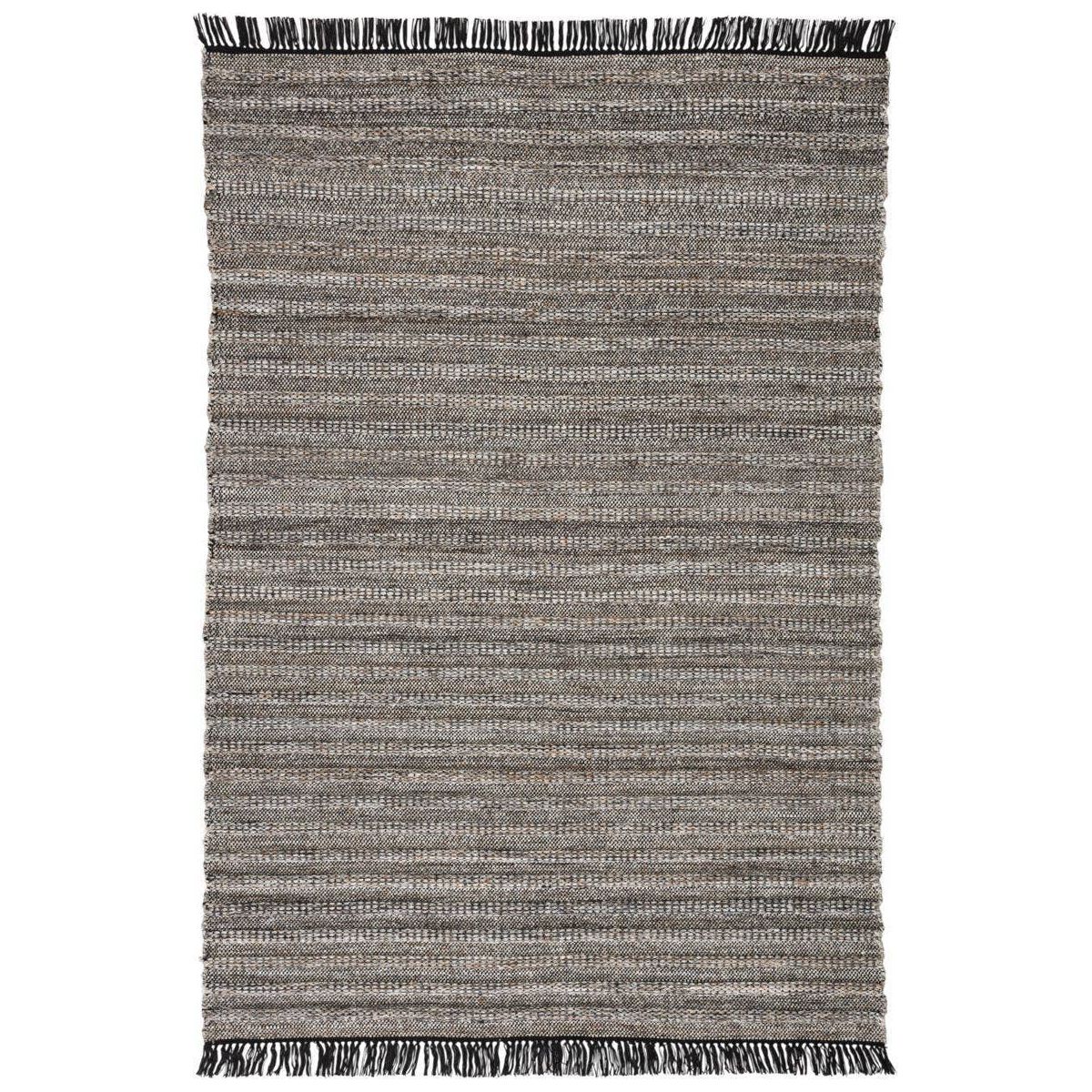 The Jaipur Living Castillo Torre Area Rug - Jet Black, or CSL03, features a soft feel and relaxed, versatile style. The Torre area rug showcases a blend of light gray and cream tones for a grounding, neutral look. Crafted of PET yarn or recycled plastic, this durable is perfect for indoor and outdoor spaces. 