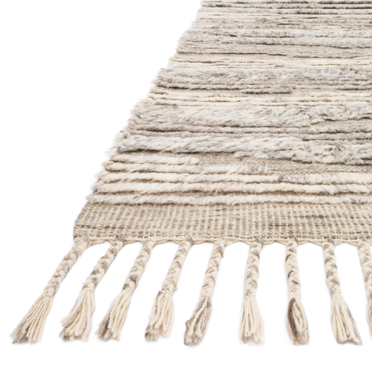 A nod to timeless Moroccan style, the Loloi Khalid Natural/Ivory Area Rug, or KF-05, is hand-knotted in India by skilled artisans. The soft pile features 100% natural, undyed wool, lending slight variations in tones that make each piece it's own. Plus, each rug is finished with a thoughtfully designed fringe.