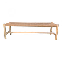 This Hawthorn Small Bench - Natural features a woven natural fiber that adds texture and an artisanal touch to any space. Versatile and natural, this is the perfect accent for the living room, the entrance hall, or at the end of your bed.  Dimensions: 48"W x 17"D x 18"H Seat Height: 18"  Materials:  Solid Elm Frame Woven Natural-Fiber Rope Seat