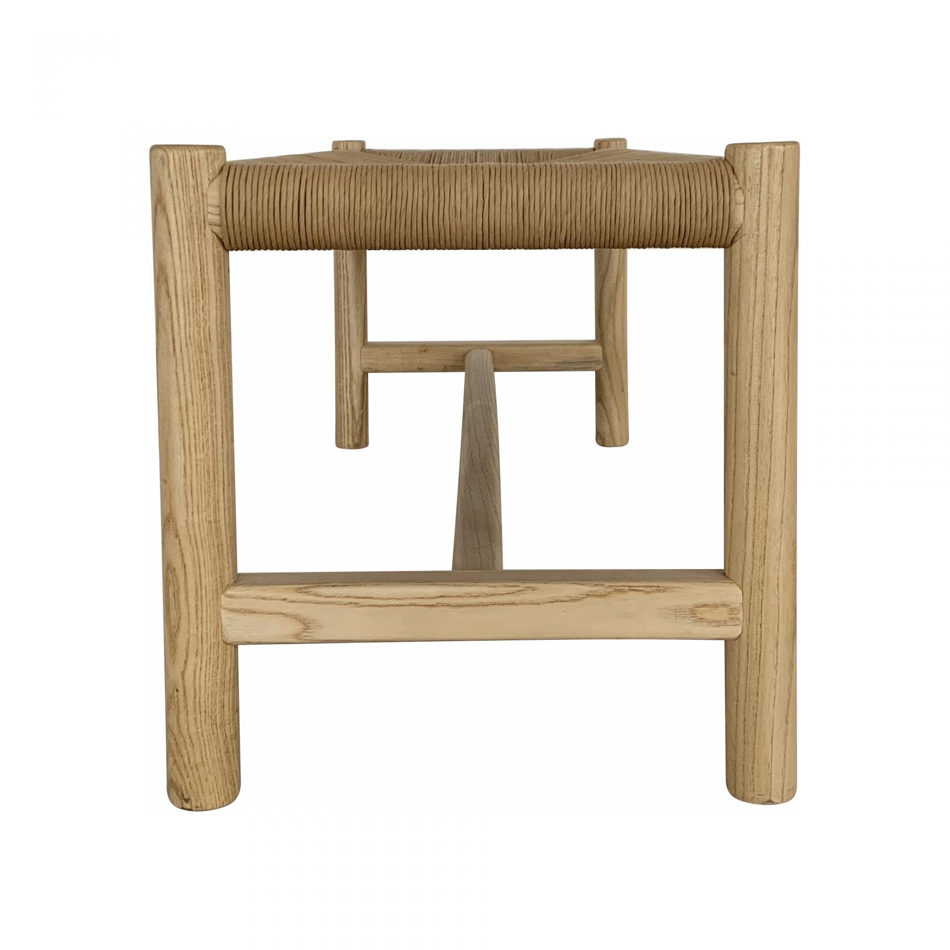 This Hawthorn Small Bench - Natural features a woven natural fiber that adds texture and an artisanal touch to any space. Versatile and natural, this is the perfect accent for the living room, the entrance hall, or at the end of your bed.  Dimensions: 48"W x 17"D x 18"H Seat Height: 18"  Materials:  Solid Elm Frame Woven Natural-Fiber Rope Seat