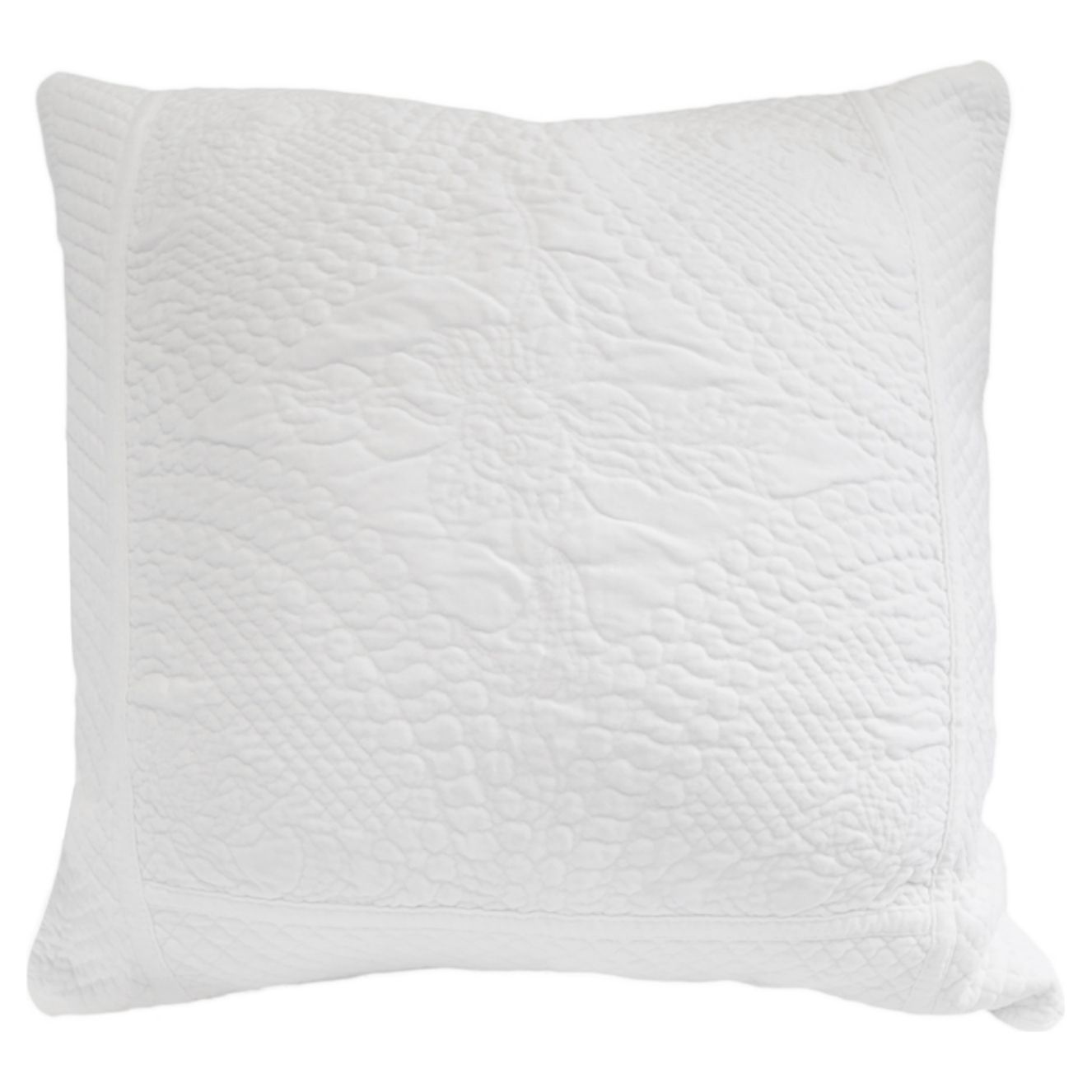 The Marseille Coverlet Bedding White by Pom Pom is luxurious and elegant with a detailed floral and diamond quilted pattern on the front made of 100% stone washed cotton velvet.   100% cotton velvet Machine wash cold; tumble dry low; warm iron as needed Do not bleach