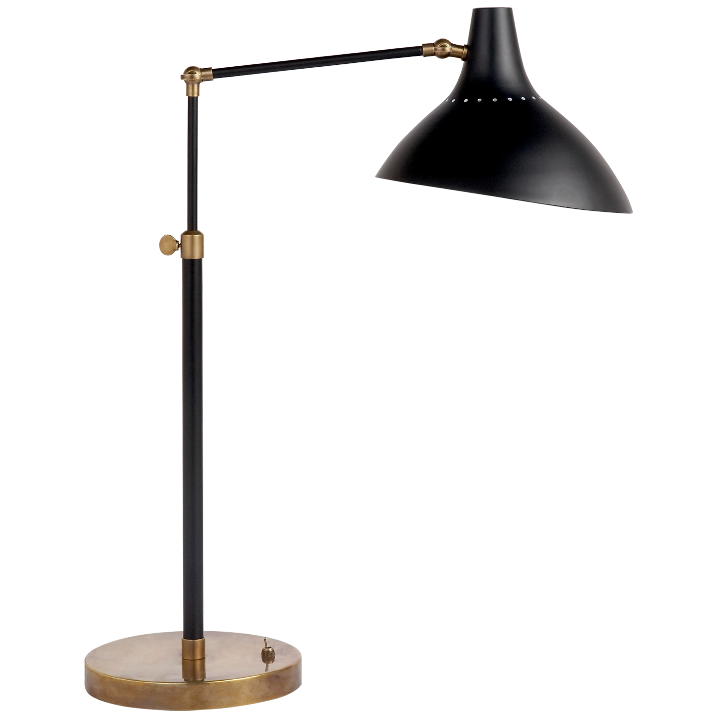 Featuring Charlton Table Lamp by Visual Comfort at Amethyst Home. We love the hand-rubbed antique brass matched with either plaster white or black in this Charlton Table Lamp. This is the perfect lamp for your office, bedroom, or other space needing controlled light. 
Overall Dimensions: 9.5" L x 9.5" W x 27" HWeight: 8 lbs..  Amethyst Home provides interior design, new home construction design consulting, vintage area rugs, and lighting in the San Diego metro area.