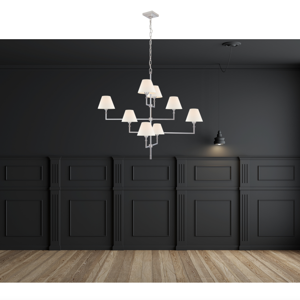 Featuring Jane Large Offset Chandelier by Visual Comfort at Amethyst Home. The gorgeous layers of linen shades on this Jane Large Offset Chandelier by Visual Comfort make it a classic, elegant piece to add to any living room, dining room, or other large area. 
Overall Dimensions: 47.75" L x 47.75" W x 41" HWeight: 48 lbs.  Amethyst Home provides interior design, new home construction design consulting, vintage area rugs, and lighting in the Los Angeles metro area.